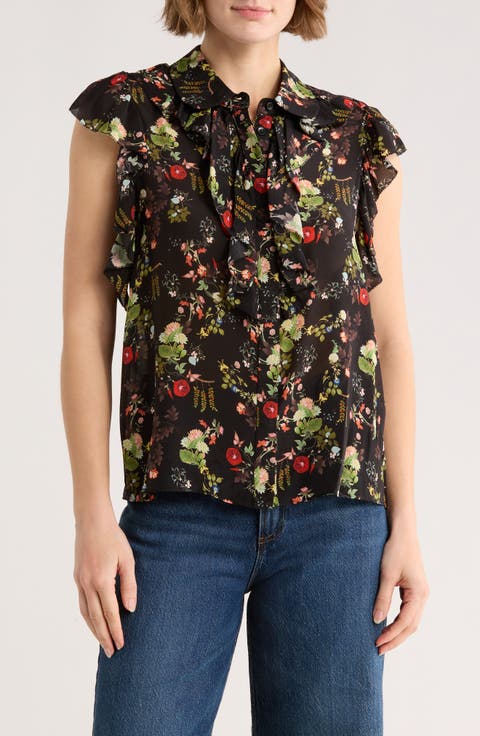 Floral Print Ruffle Blouse