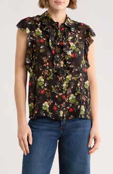 Alice + Olivia Floral Print Ruffle Blouse