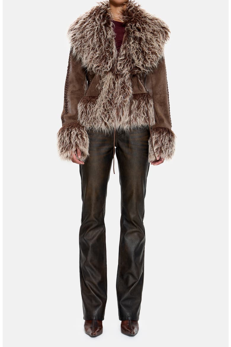 Leonie Brown Faux Fur Trim Coat, Alternate, color, BROWN