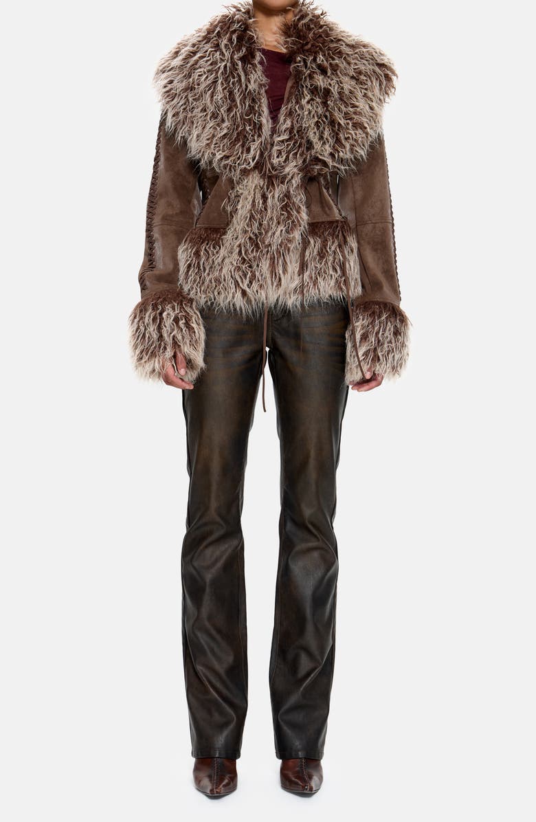 JADED LONDON Faux Fur Trim Faux Suede Jacket, Alternate, color, Brown