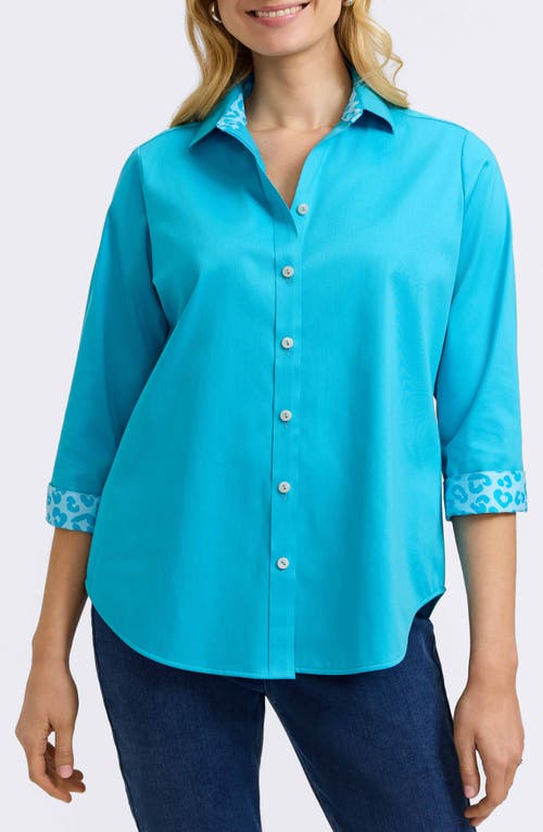 Foxcroft Margie Three-quarter Sleeve Button-up Shirt In Ibiza Turq