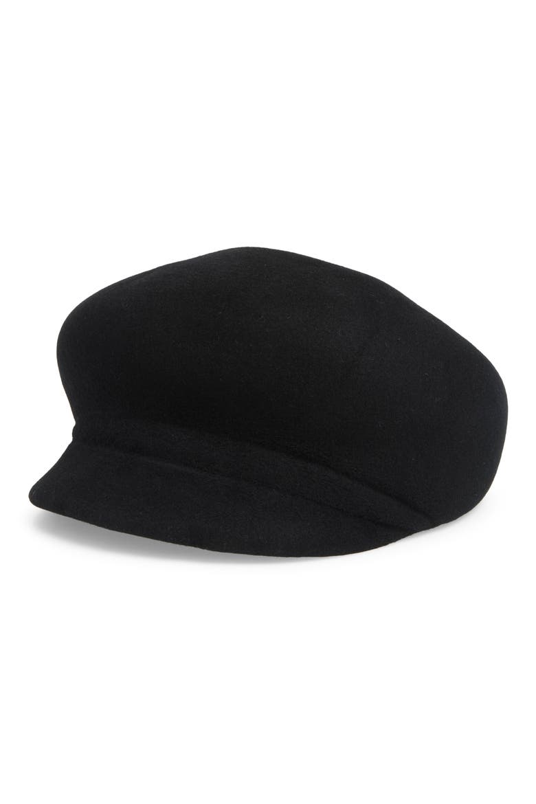 Sabine Wool Baker Boy Cap, Main, color, BLACK
