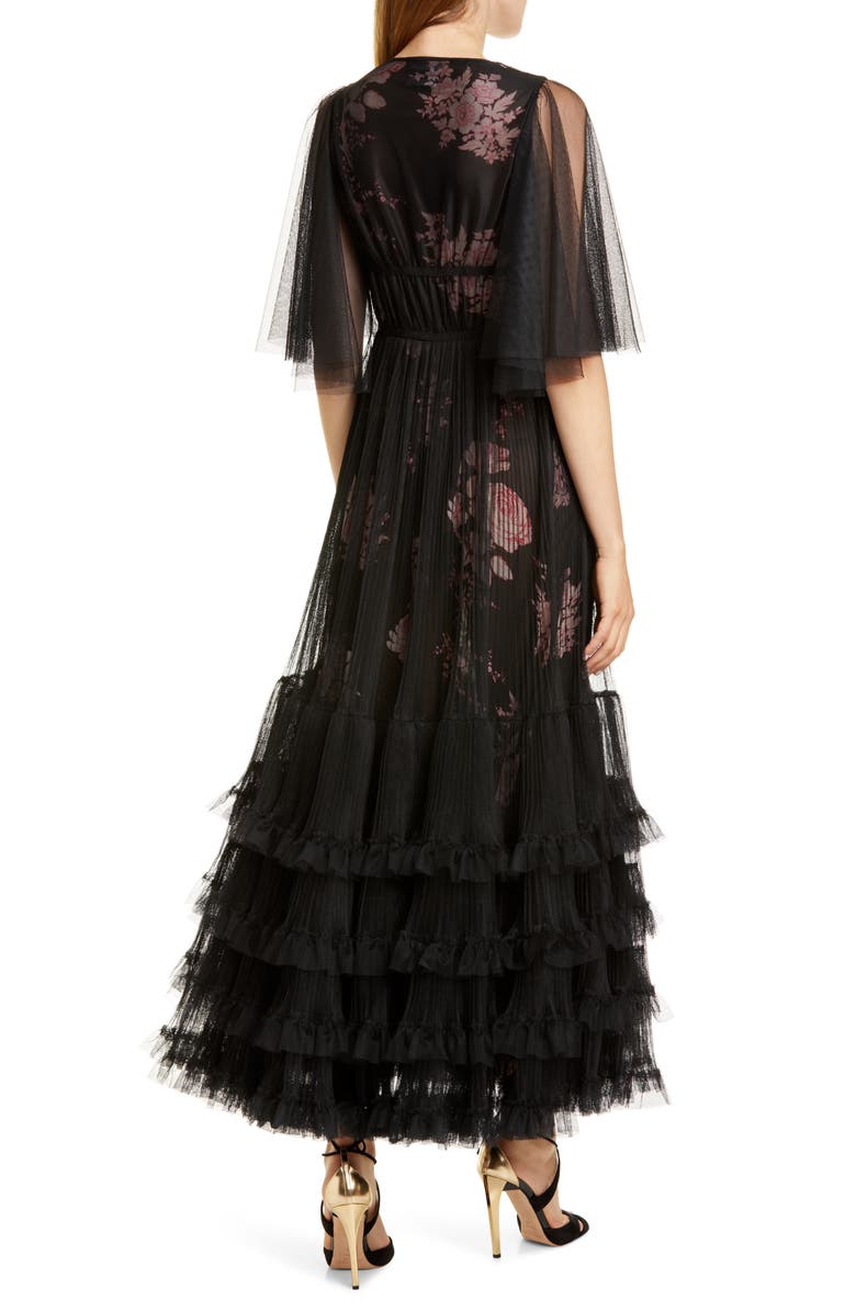Giambattista Valli Pleated Tulle Overlay Floral Gown, Alternate, color, 