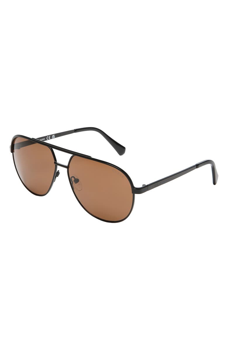 GUESS 60mm Pilot Sunglasses, Alternate, color, Matte Black / Brown