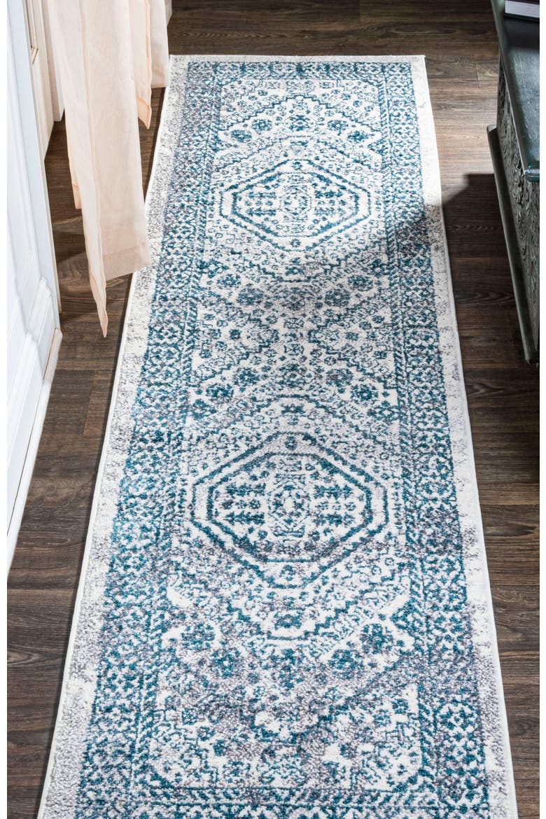 Boho Cottage Medallion Area Rug, Alternate, color, Blue/White