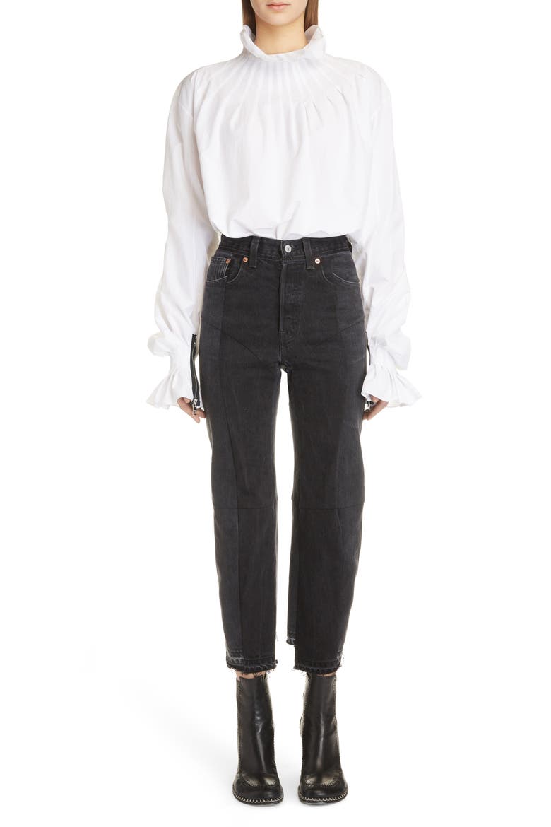 Pleated Collar Blouse, Main, color, WHITE