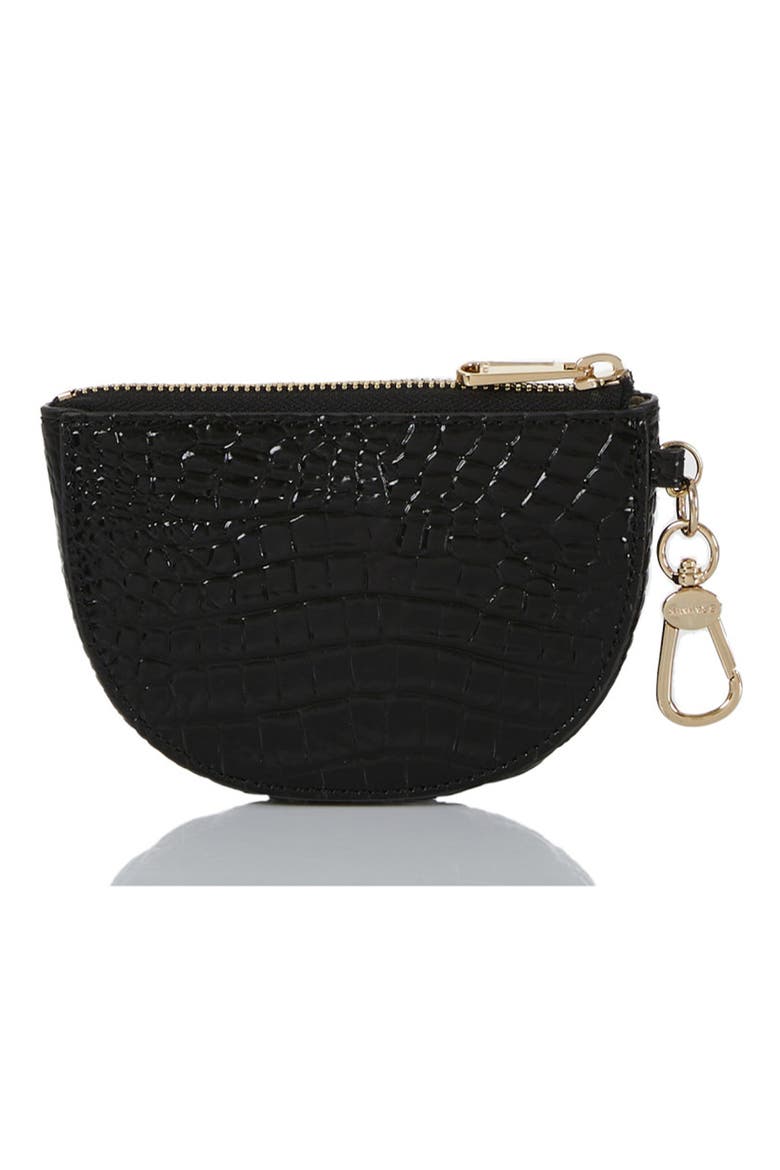 Britt Croc Embossed Leather Coin Purse, Alternate, color, BLACK