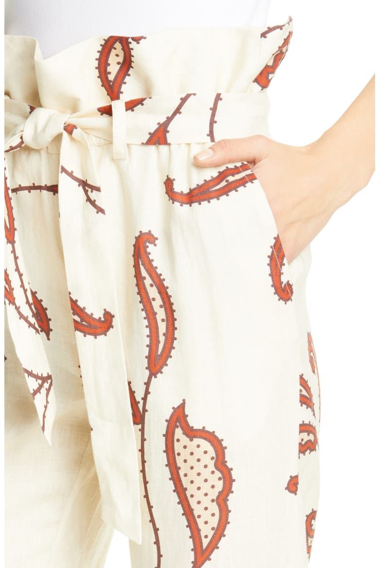 Leaf Print Linen Paperbag Pants, Alternate, color, ECRU