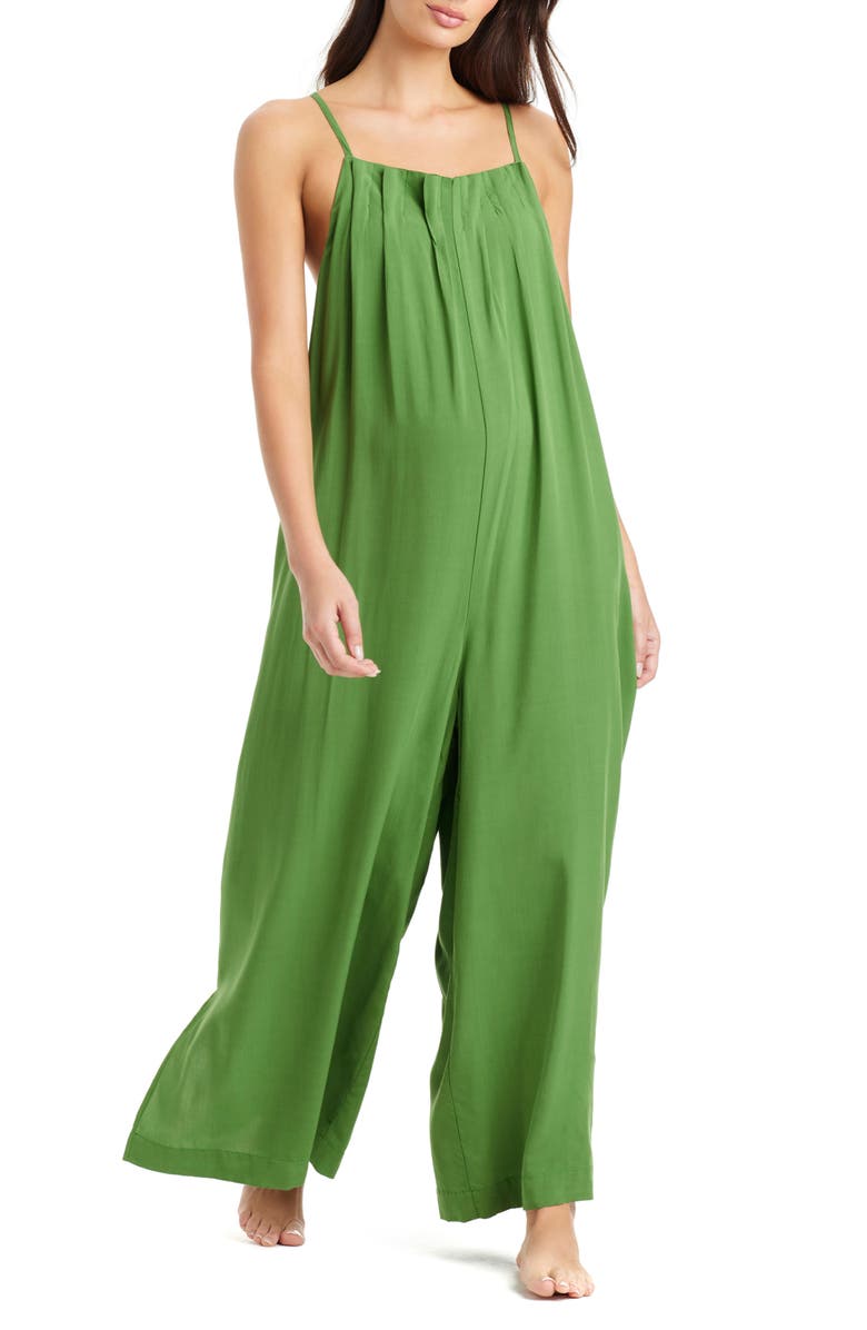 Sanctuary Pleated Cover-Up Overalls, Alternate, color, Palm