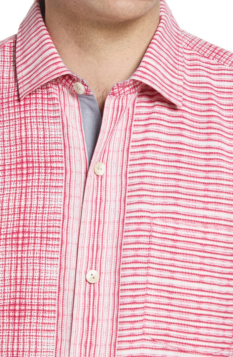 Tommy Bahama Bay Street Blues Short Sleeve Silk Button-Up Shirt, Alternate, color, Bright Blush
