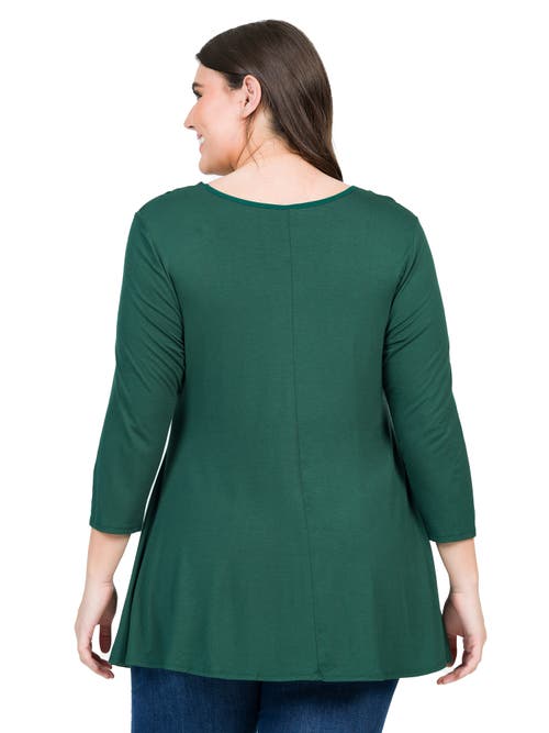 24seven Comfort Apparel Three Quarter Sleeve V-neck Tunic Top In Green