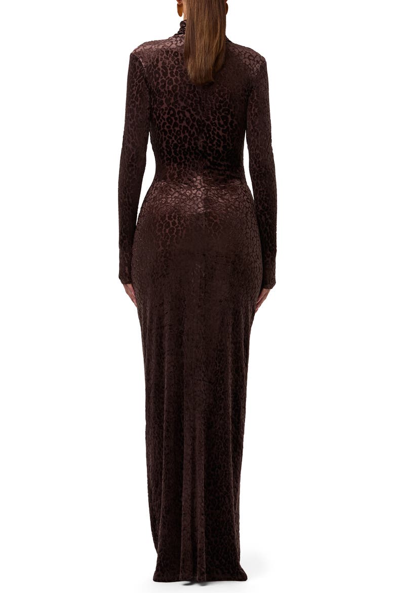 Burnout Long Sleeve Maxi Dress, Alternate, color, LEOPARD DARK CHOCOLATE