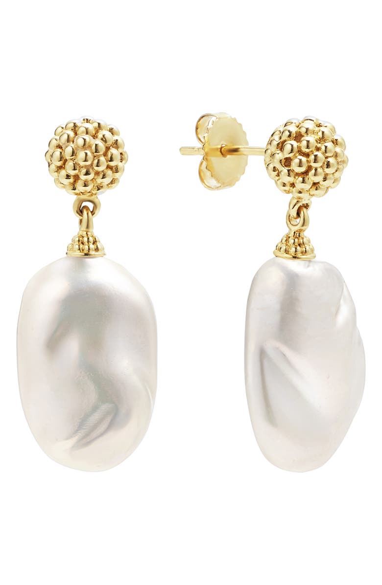 LAGOS Luna Freshwater Pearl Drop Earrings, Main, color, Gold