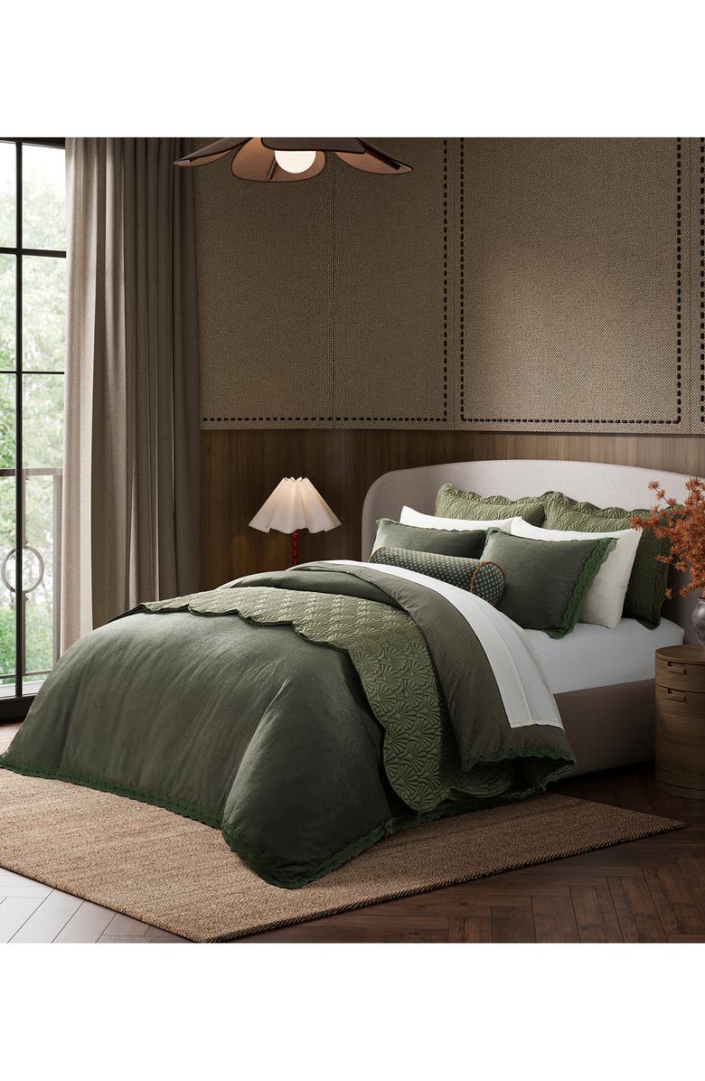 Ted Baker Chenille Lace Trim Duvet Cover & Pillow Shams Set, Alternate, color, Forest Green