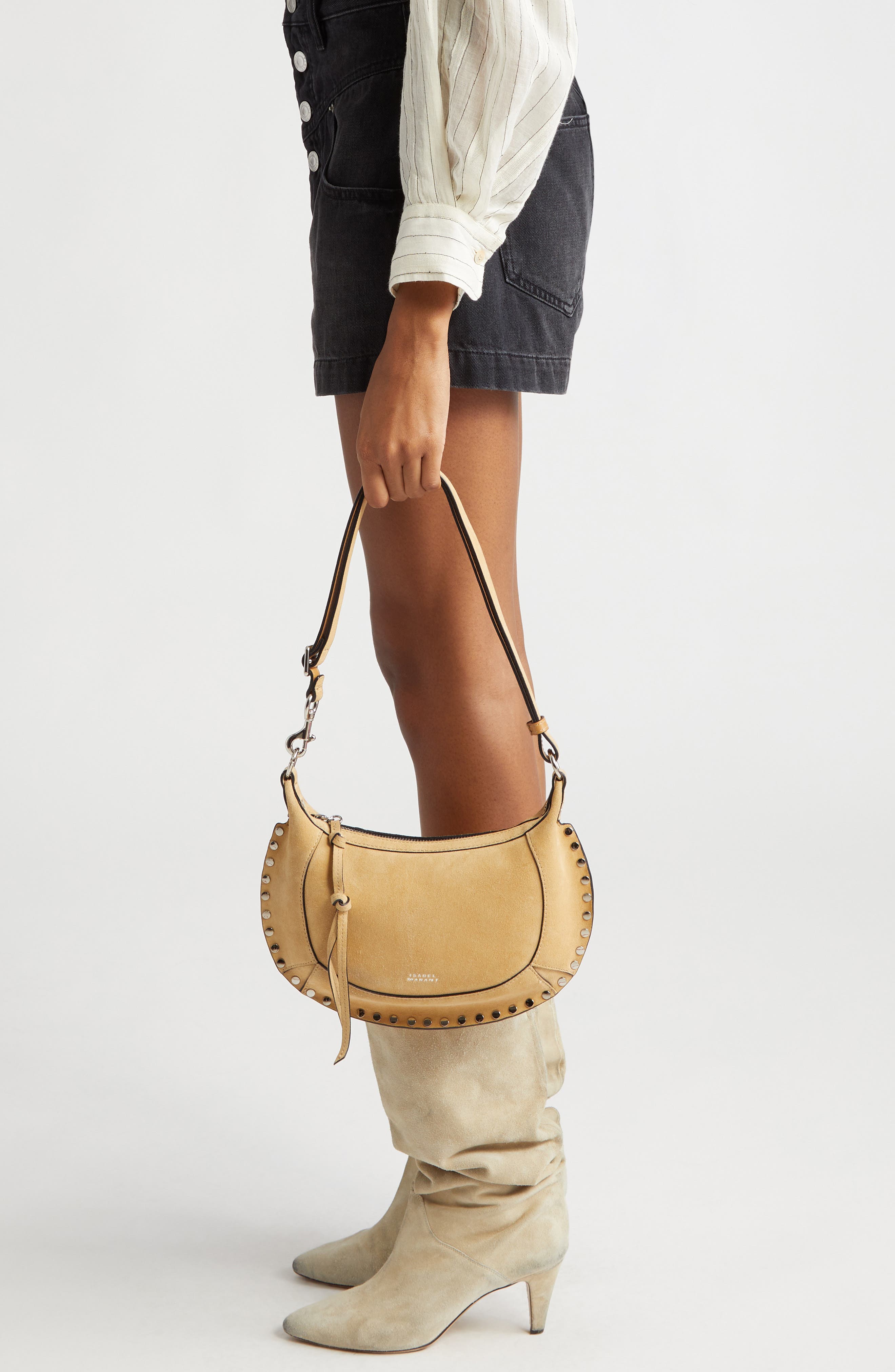 Isabel Marant Oskan Moon Suede Shoulder Bag, Alternate, color, 