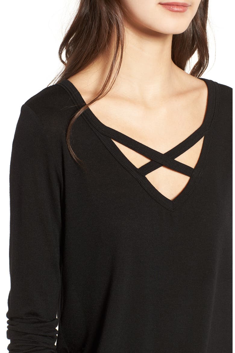 Strap Front Tee, Alternate, color, BLACK