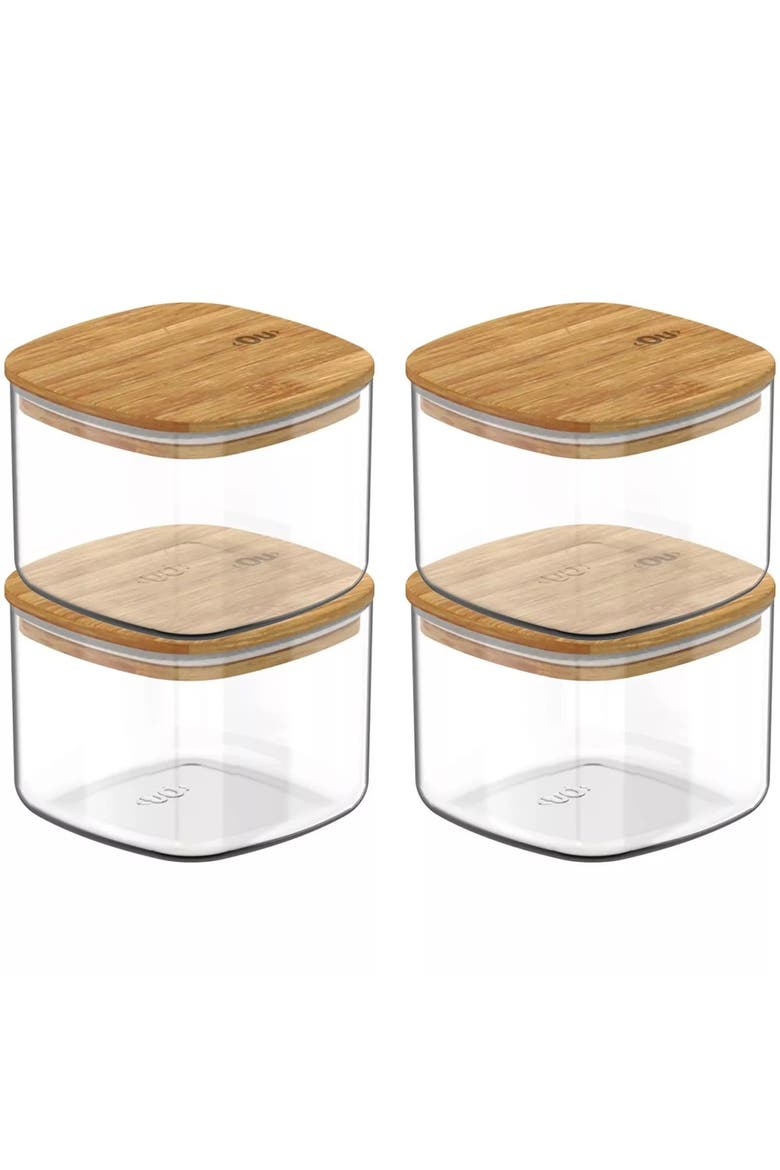 Clear Stackable Airtight Food Storage Container Set with Wood Lid 8 Piece, Main, color, Clear