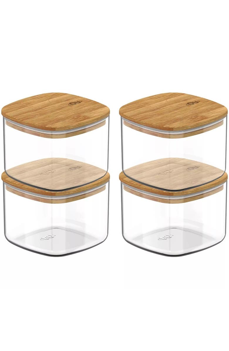 OU Clear Stackable Airtight Food Storage Container Set with Wood Lid 8 Piece, Main, color, Clear