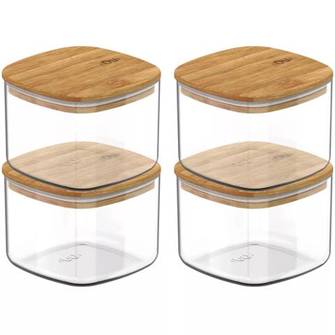 Clear Stackable Airtight Food Storage Container Set with Wood Lid 8 Piece (4 Jars + 4 Lids)