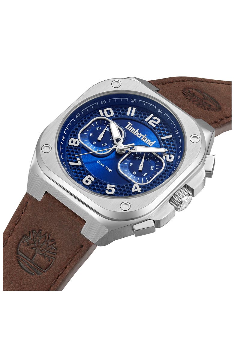 Mackinac Multifunction Chronograph Leather Strap Watch, 44mm x 25mm, Alternate, color, DARK BROWN