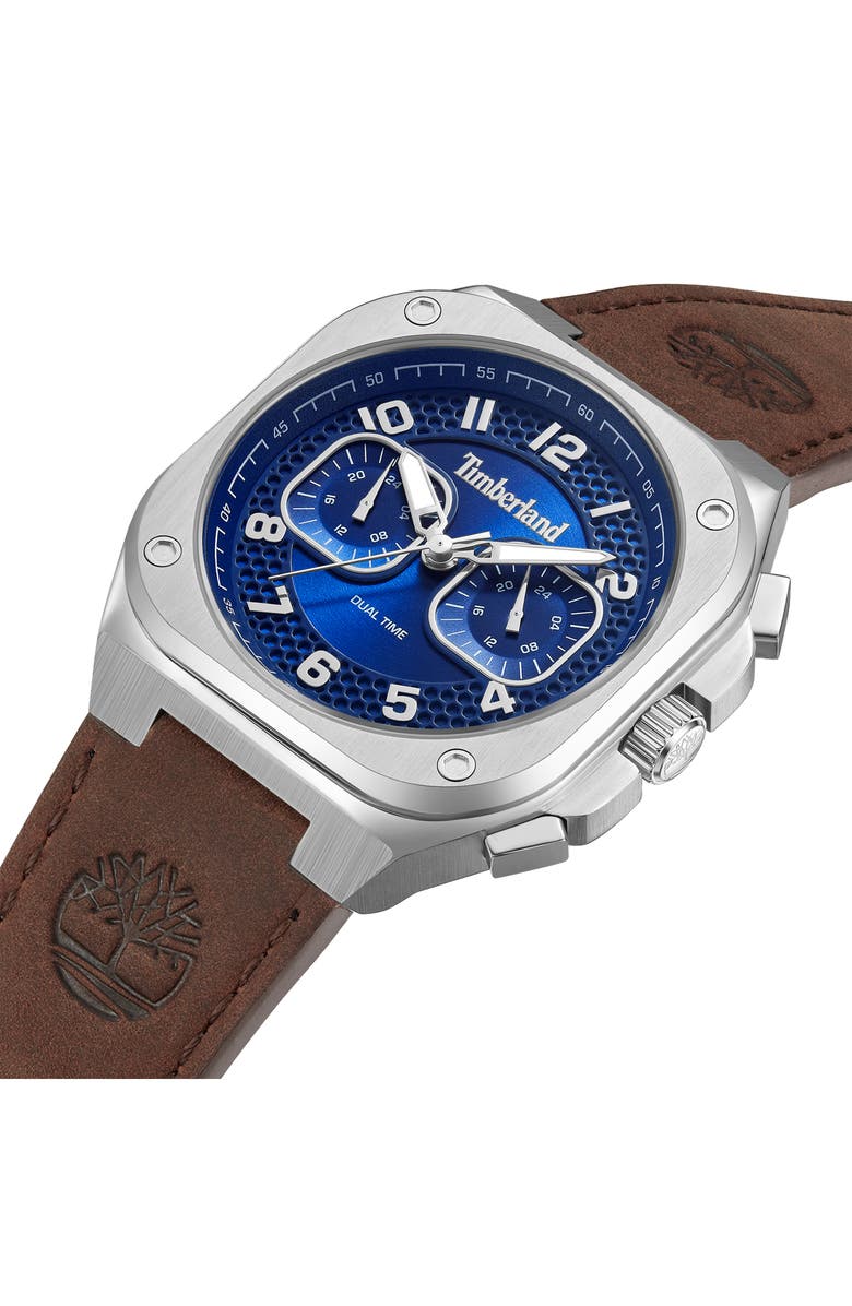 Timberland Mackinac Multifunction Chronograph Leather Strap Watch, 44mm x 25mm, Alternate, color, Dark Brown
