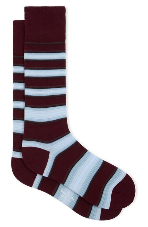 Space Dye Stripe Cotton Blend Dress Socks