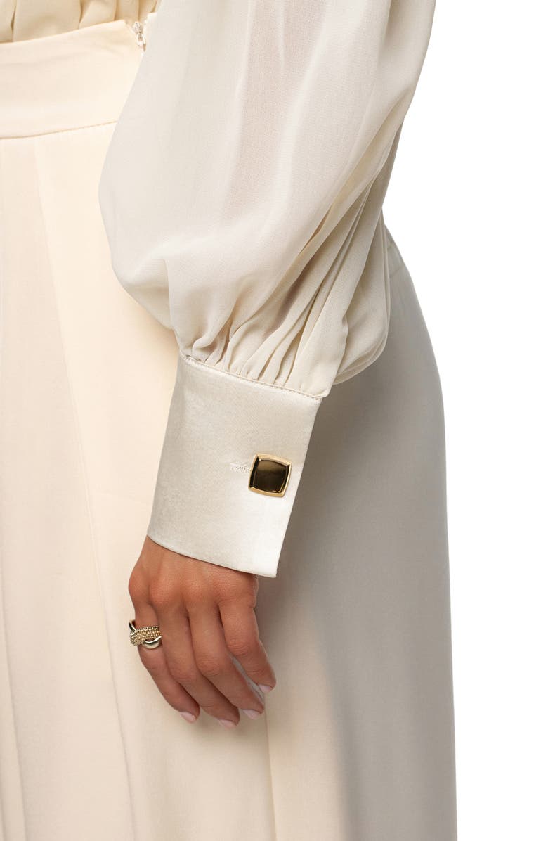 JLUXLABEL Pleated Long Sleeve Bodysuit, Alternate, color, Ivory