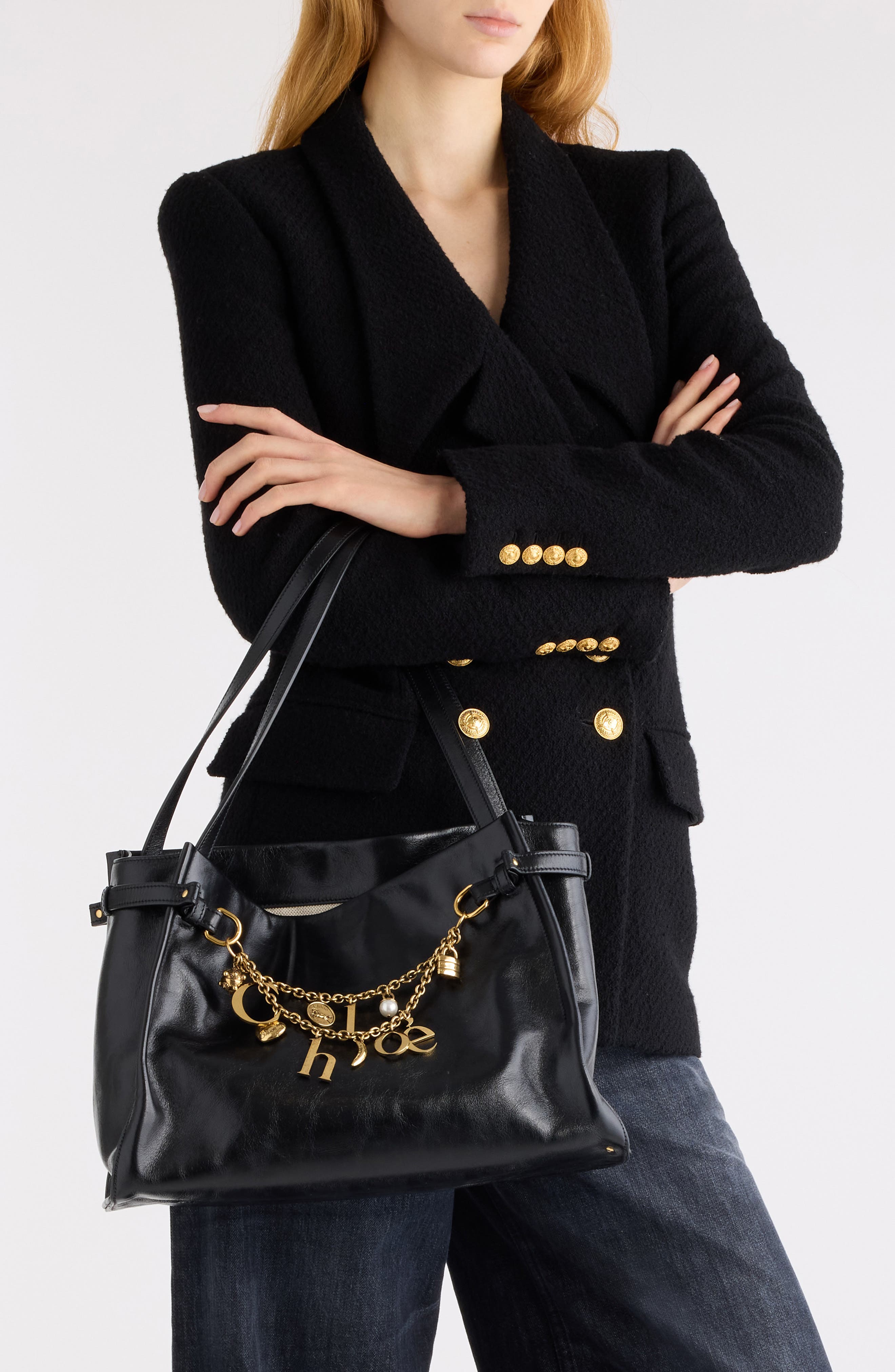 Chloé Charms Leather Tote, Alternate, color, 