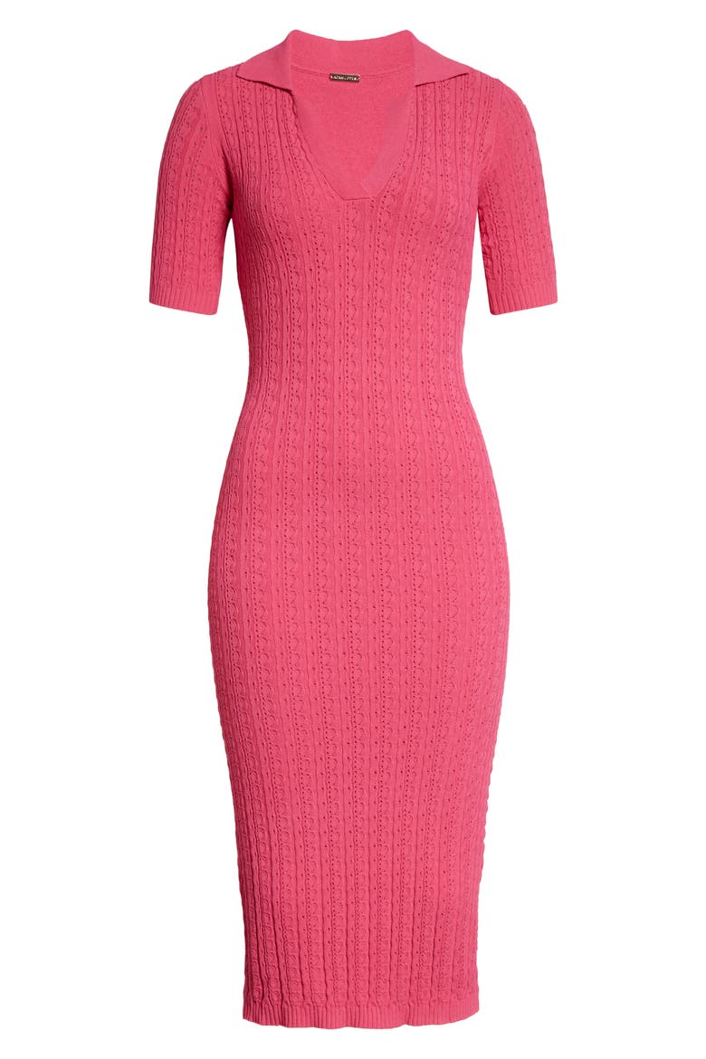 Pointelle Knit Midi Polo Dress, Alternate, color, FUCHSIA