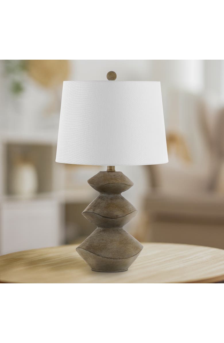 JONATHAN Y Laken Minimalist Coastal Resin/Iron 3-Stack Cairn LED Table Lamp, Alternate, color, Brown Wood Finish