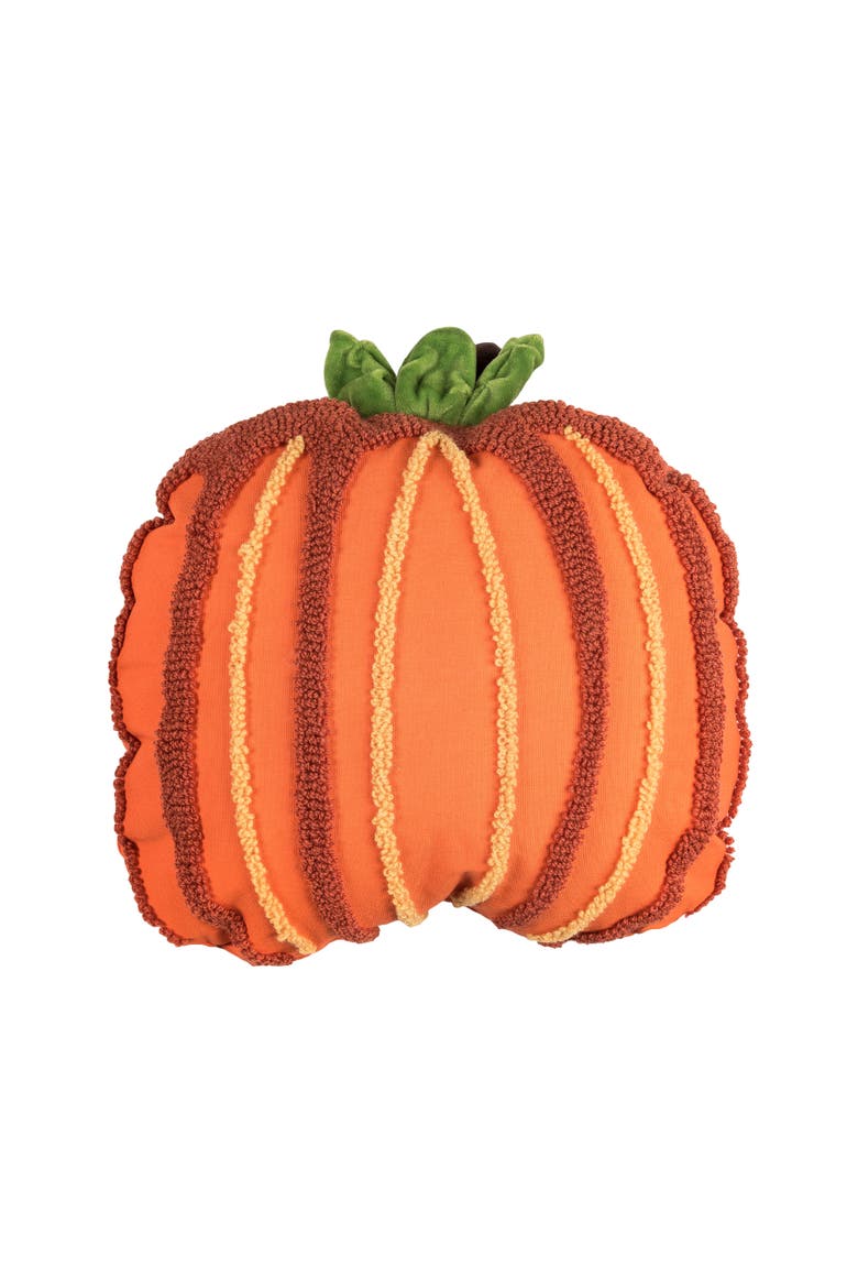 Botanical Pumpkin Shaped Hooked Accent Throw Pillow 18" x 18", Main, color, Orange