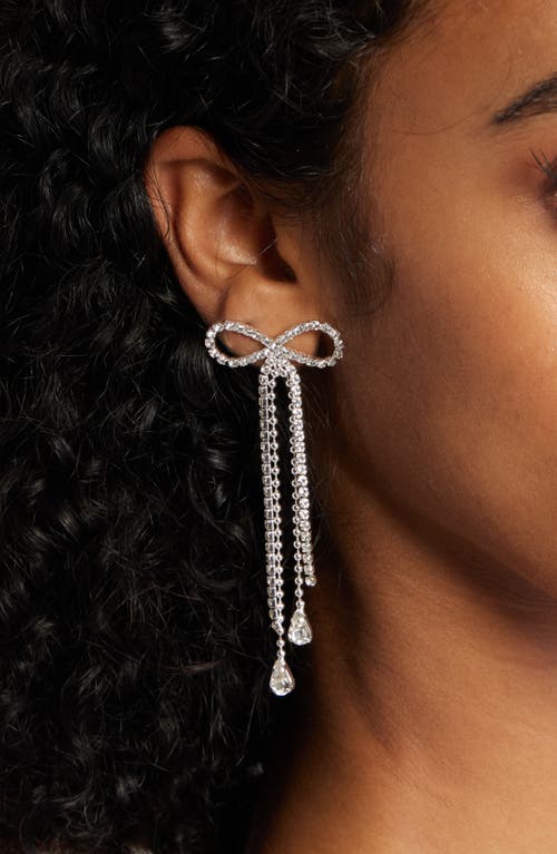 Open Edit Stone Crystal Bow Drop Earrings In Silver