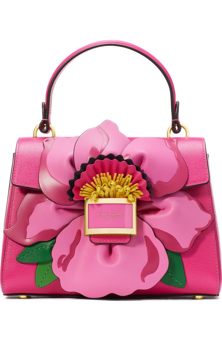 Kate Spade New York katy floral appliqué textured leather top handle bag, Main, color,