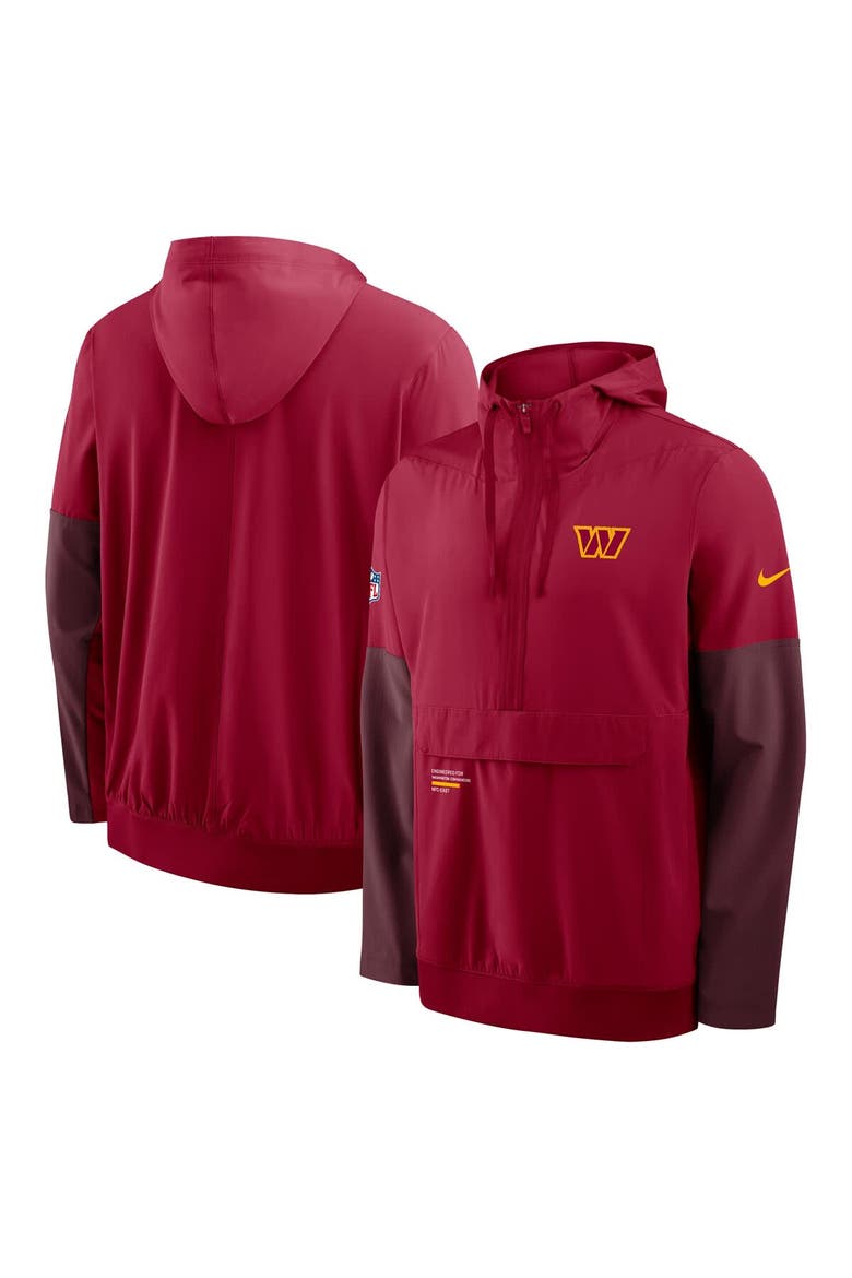 Men's Nike Burgundy Washington Commanders Sideline Anorak Half-Zip Hoodie Jacket, Alternate, color, Burgundy