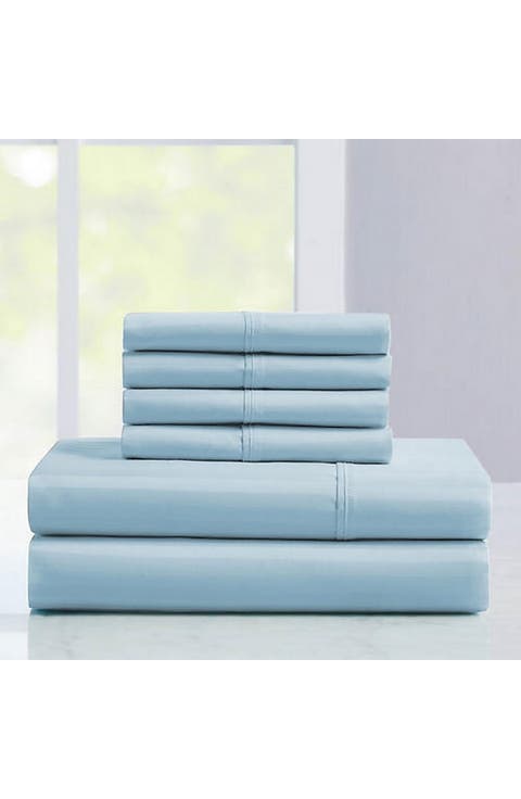 1200 Thread Count 6-Piece Damask Stripe Sheet Set