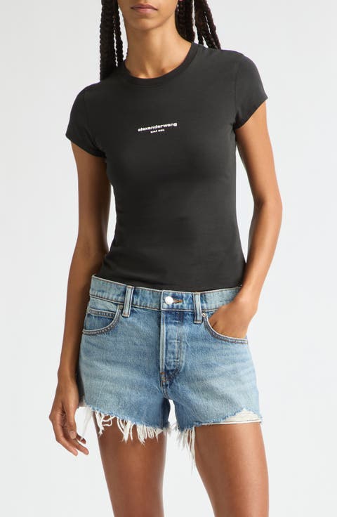 Logo Print Fitted Stretch Cotton T-Shirt