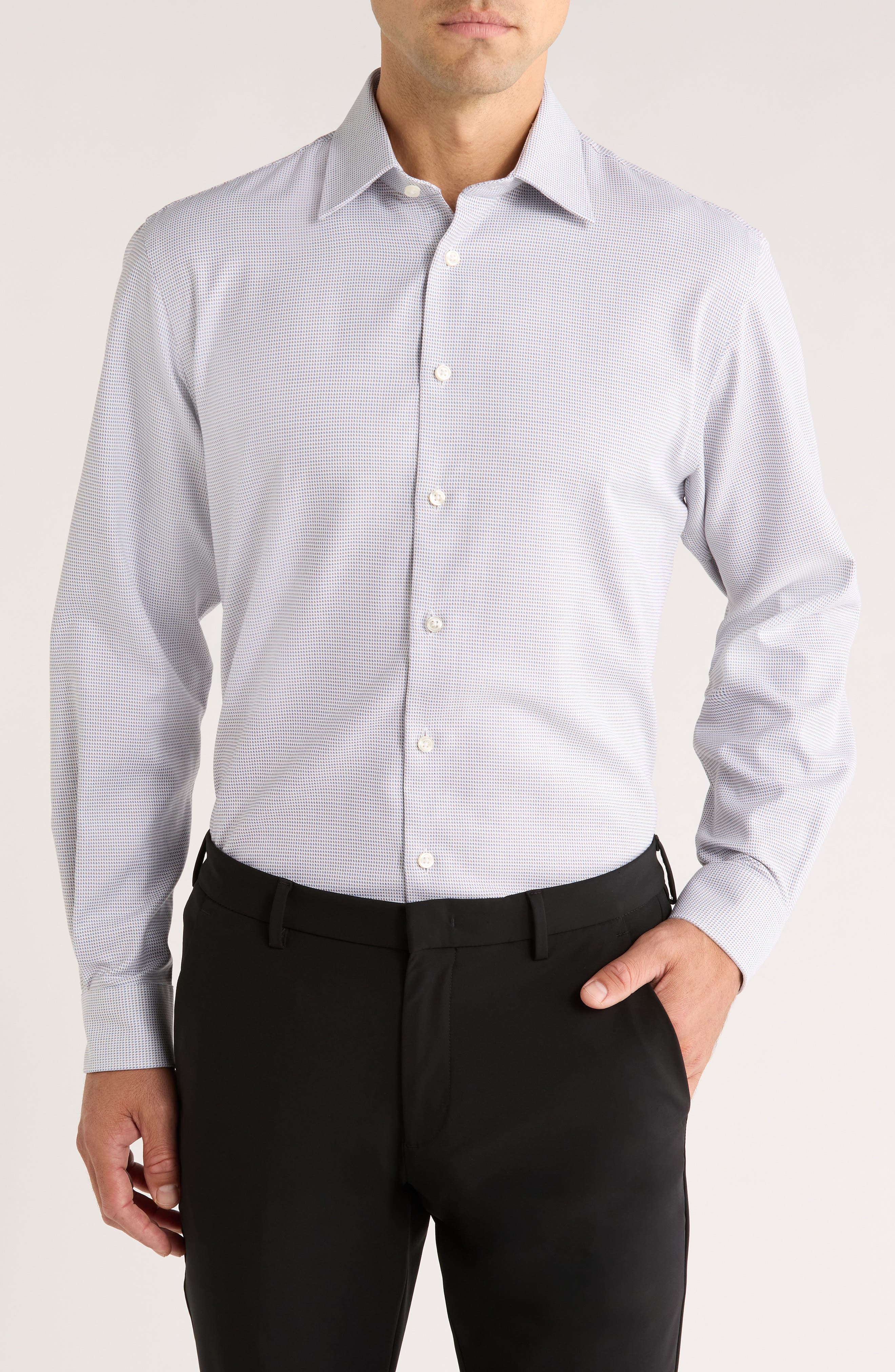 Nordstrom Traditional Fit Microcheck Premium Non-Iron Cotton Dobby Dress Shirt
