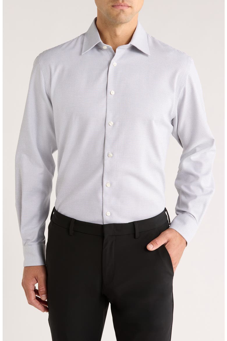 Traditional Fit Microcheck Premium Non-Iron Cotton Dobby Dress Shirt, Main, color, BLUE- BROWN LINK GRID