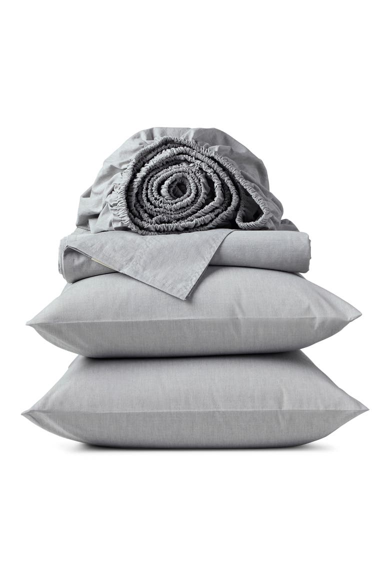 Crinkled Organic Cotton Percale Sheet Set, Main, color, GRAPHITE CHAMBRAY