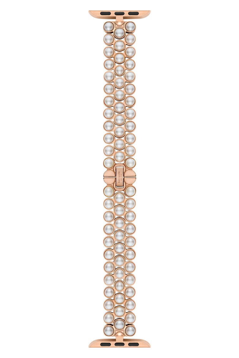 faux pearl 16mm Apple Watch® bracelet watchband, Main, color, WHITE