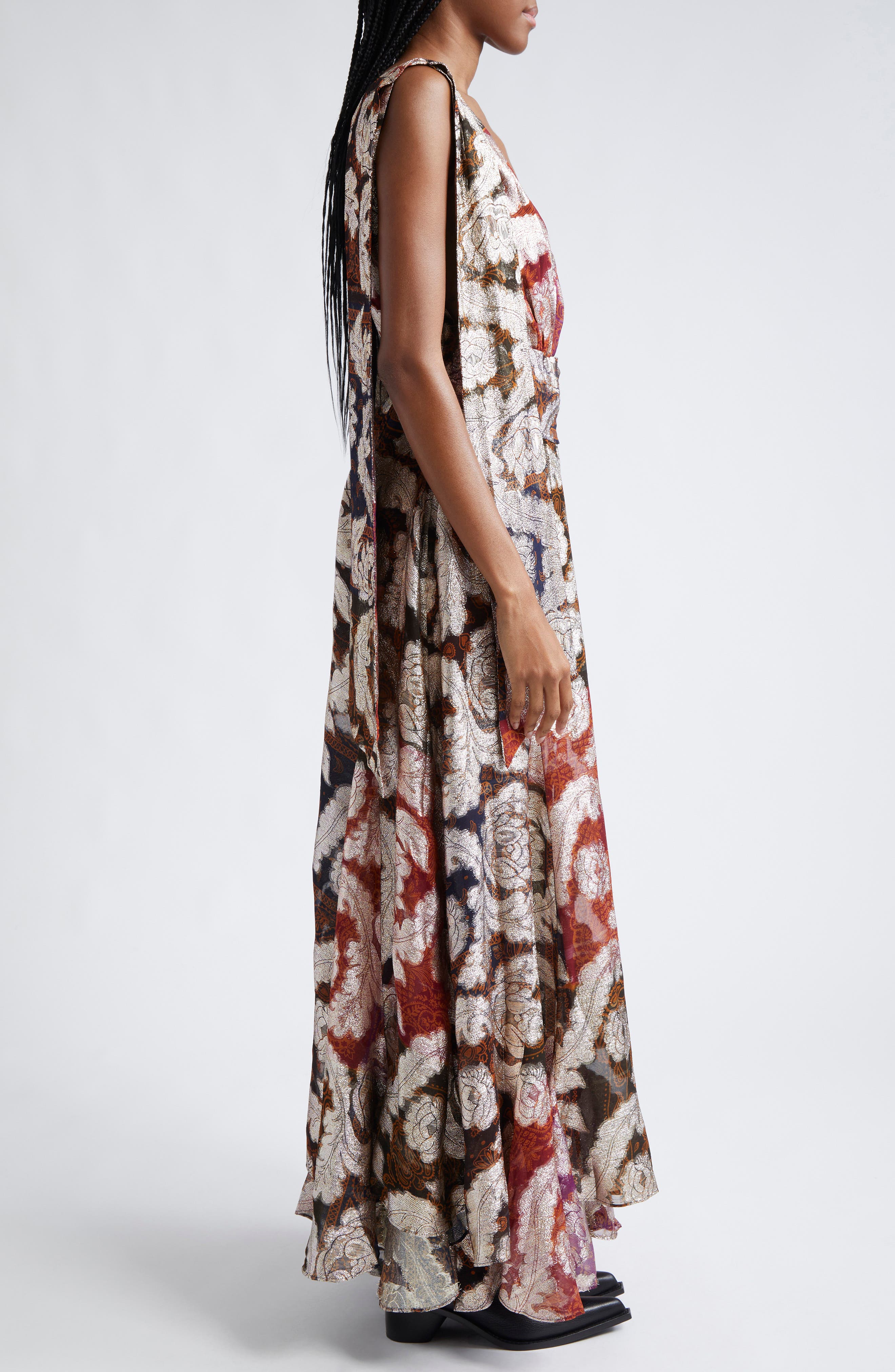 jacquard lurex sleeveless maxi dress Metallic Jacquard Sleeveless Maxi Dress (Women)