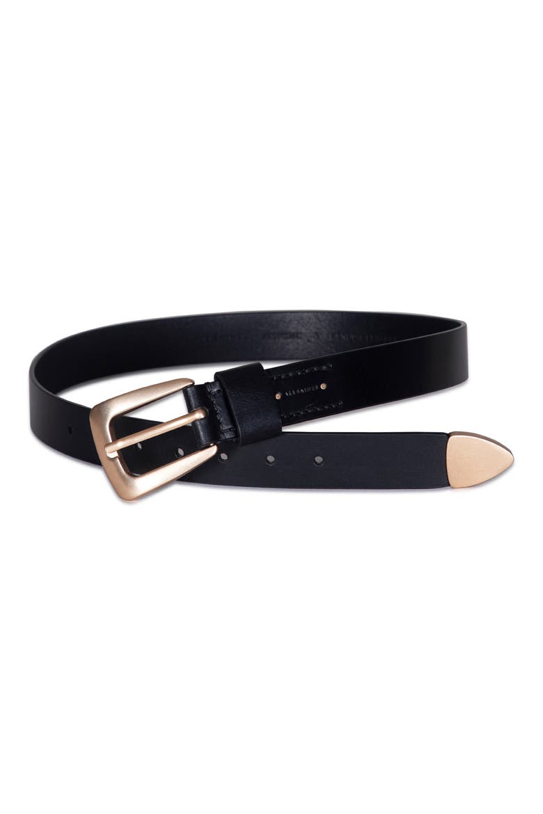 Leather Belt with Metal Tip, Alternate, color, BLACK