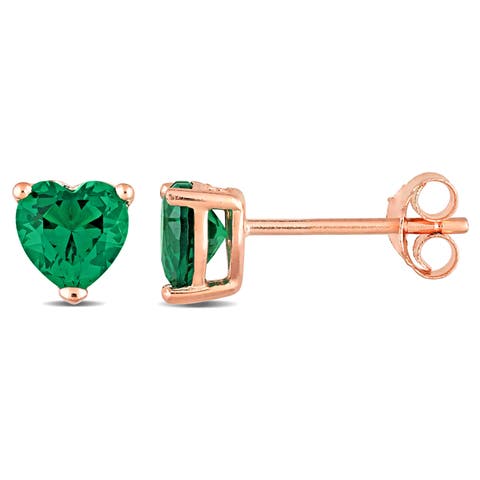 Color Zirconia Heart Stud Earrings Plated
