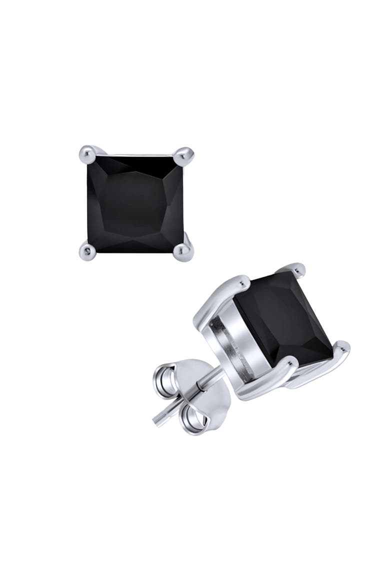 Sterling Silver Black Square Studs, Main, color, Black