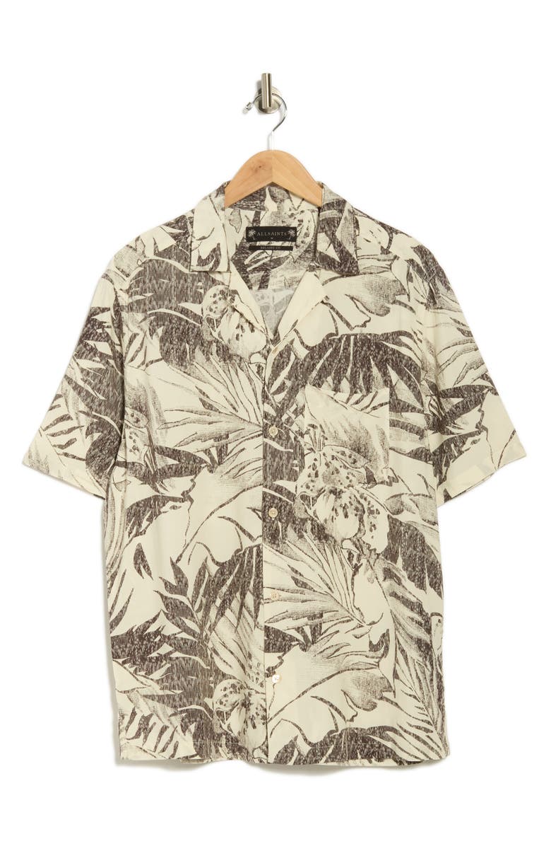 AllSaints Pulse Short Sleeve Button-Up Camp Shirt, Alternate, color, Off White