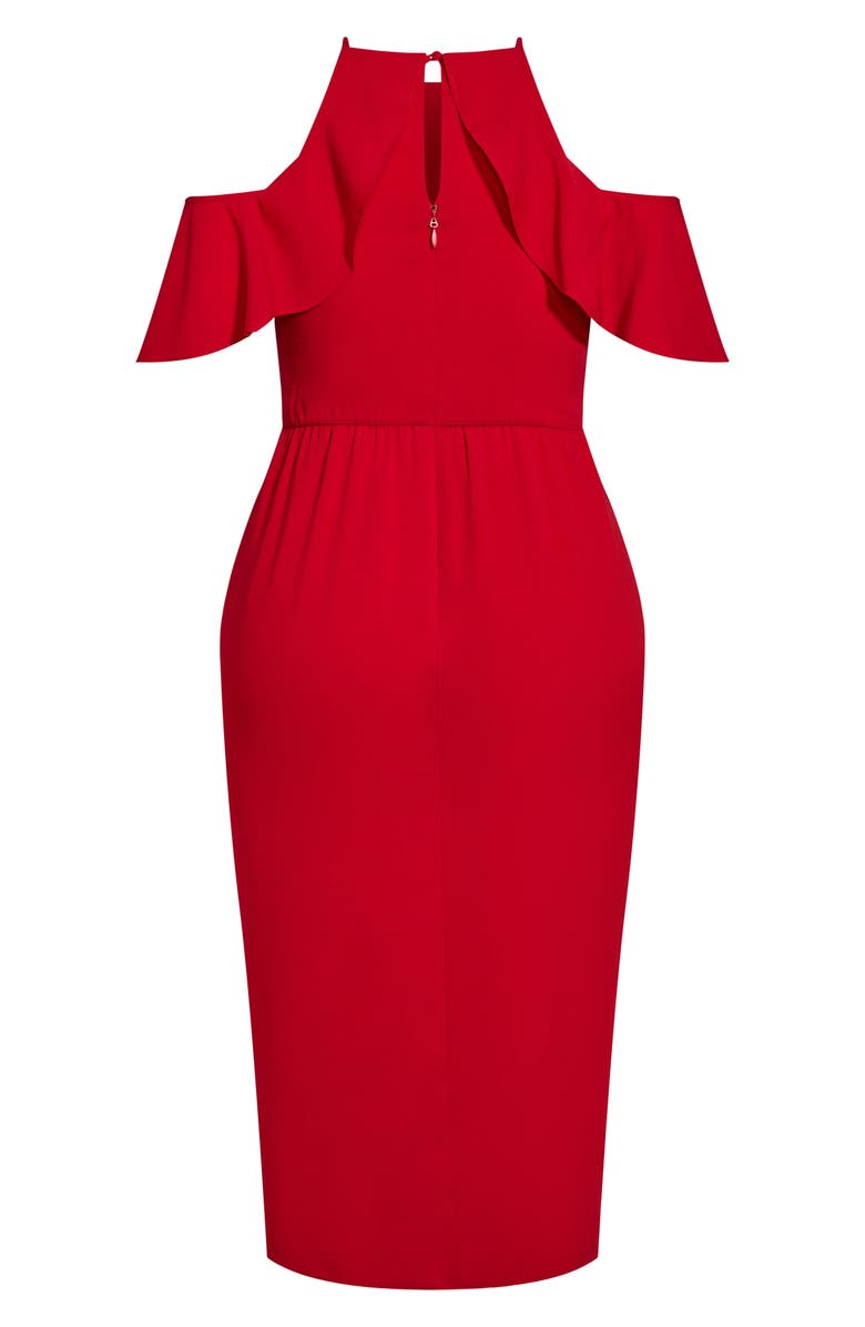 City Chic Cold Shoulder Ruffle Layered Dress, Alternate, color,