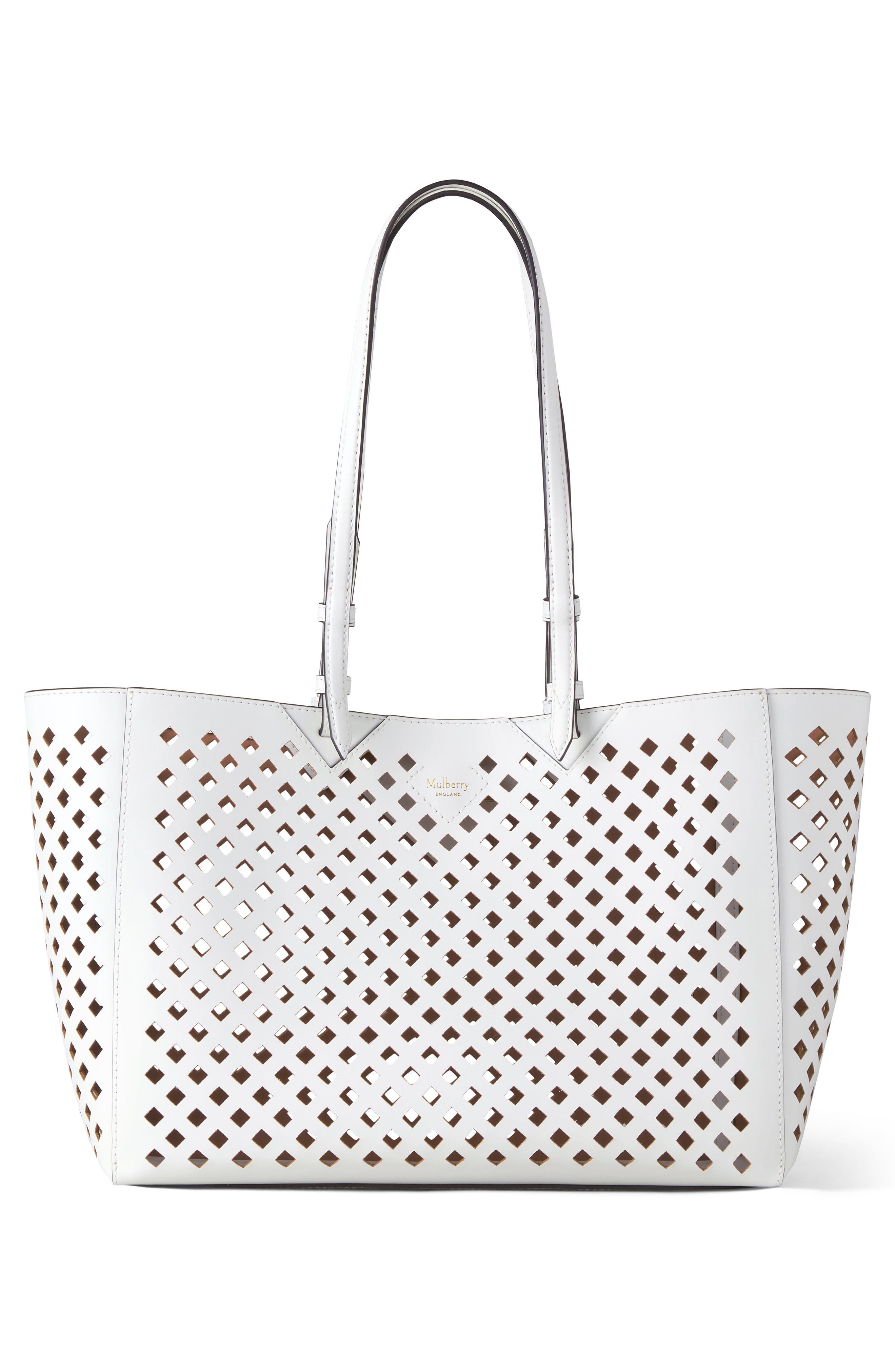 Mulberry Perforated Leather Tote, Alternate, color, White