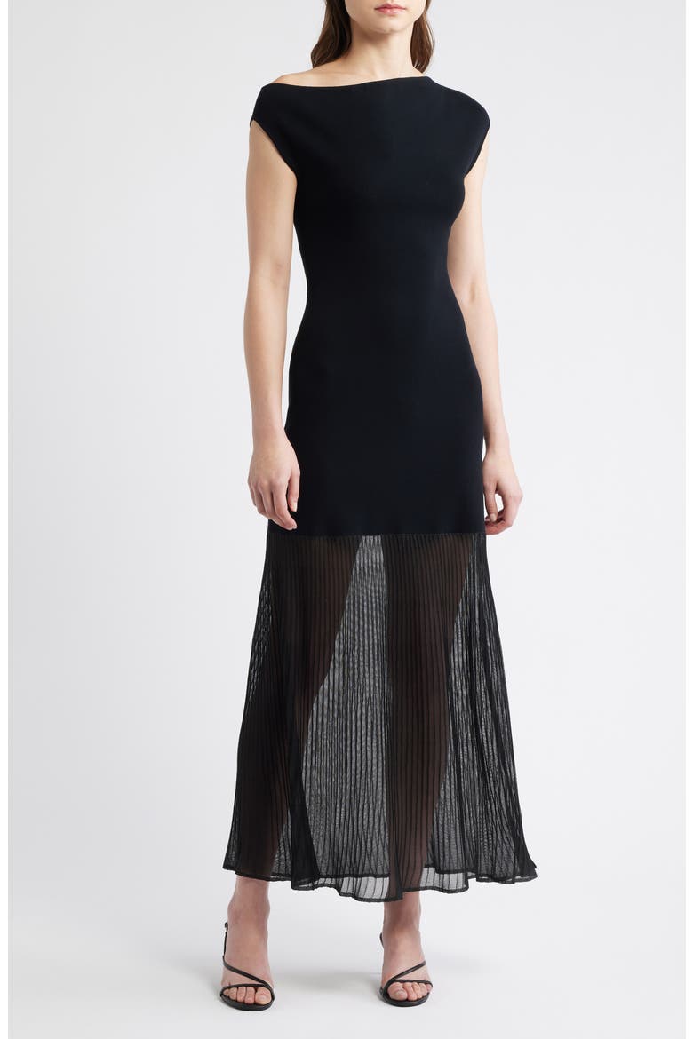 Vinka Mixed Media Maxi Dress, Main, color, BLACK