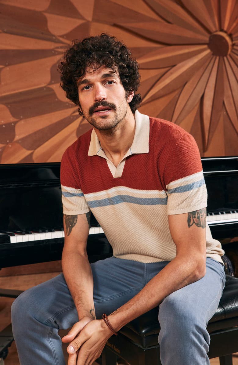 Marine Layer Stripe Colorblock Short Sleeve Cotton Polo Sweater, Alternate, color,