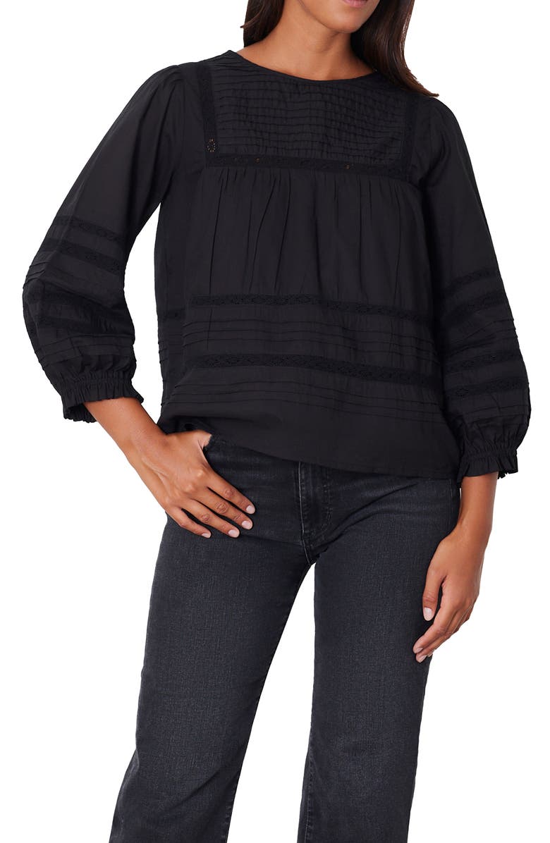 Paneros Clothing Dawn Lace Inset Cotton Blouse, Main, color, Black